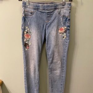Girls justice skinny jeans with rose detail